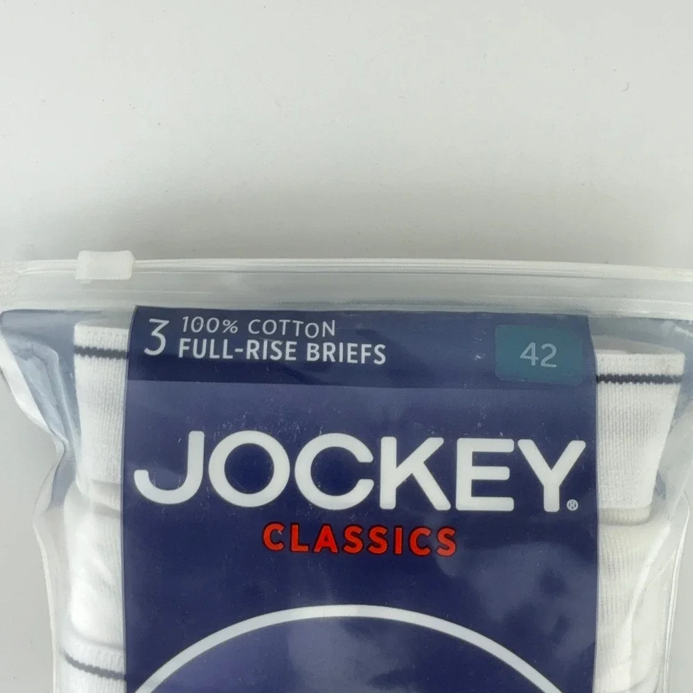 Jockey Classics Mens 3 Pack Full-Rise Briefs White 100% Cotton Size 42 Y-Front